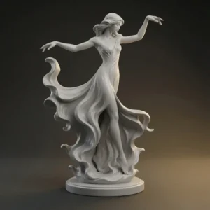 Side view of graceful female dancer sculpture with extended arms