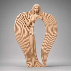 Elegant muse sculpture 3D model with cascading hair on gray background