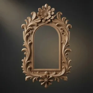 Floral ornate frame CNC relief model in medium wood finish