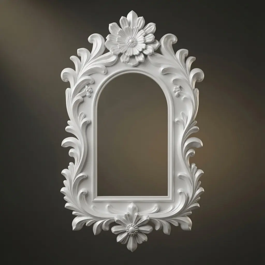 White painted floral ornate frame 3D model