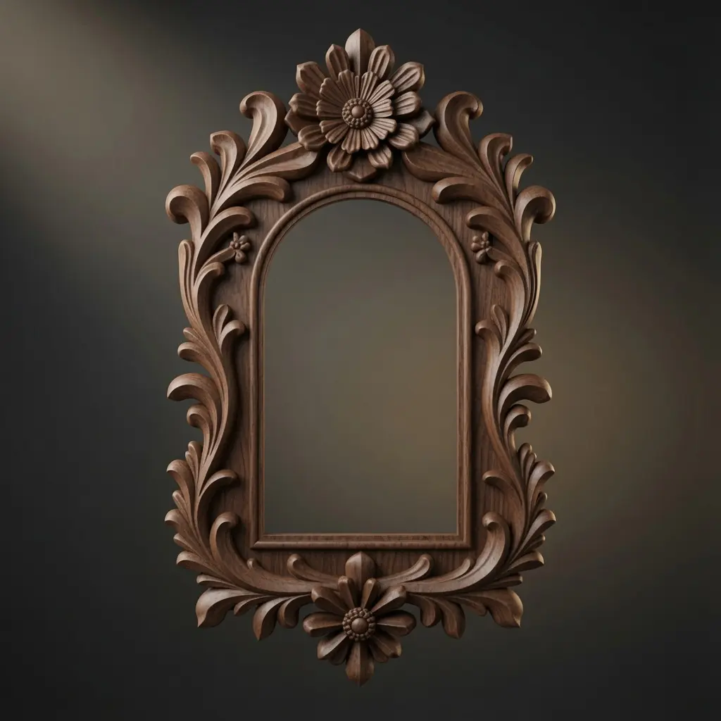 Dark walnut floral ornate frame wall decor model