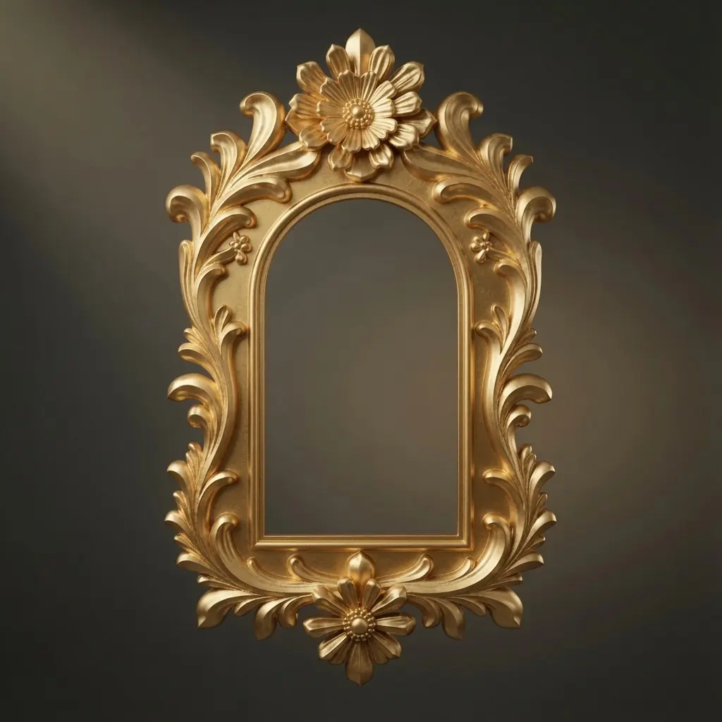Gold finish floral ornate frame CNC relief