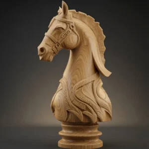 Bold light oak grain version of ornate horse head sculpture