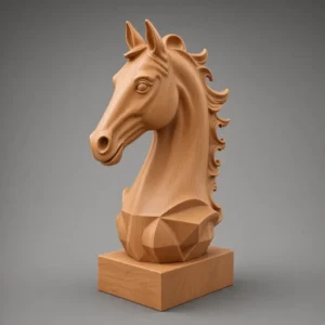 Horse head bust 3D model in Medium wood tone