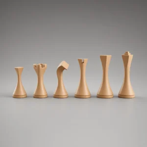 Modern chess set 3D model in light wood finish