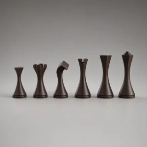 Dark wood minimalist chess pieces set