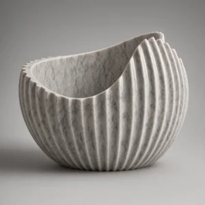 Modern fluted bowl 3D model in matte gray finish