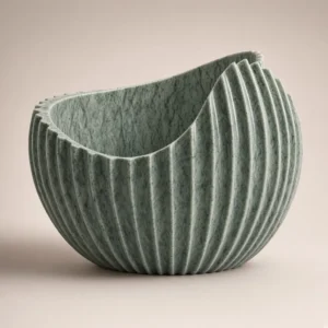 Green stone-effect fluted decorative bowl