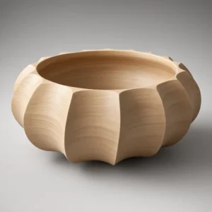 Light wood version of sculptural fluted decorative bowl