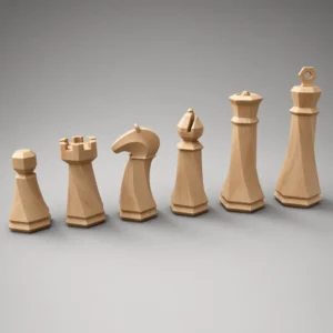 Modern geometric chess set 3D model in light wood