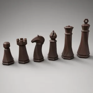 Dark wood geometric chess set 3D model