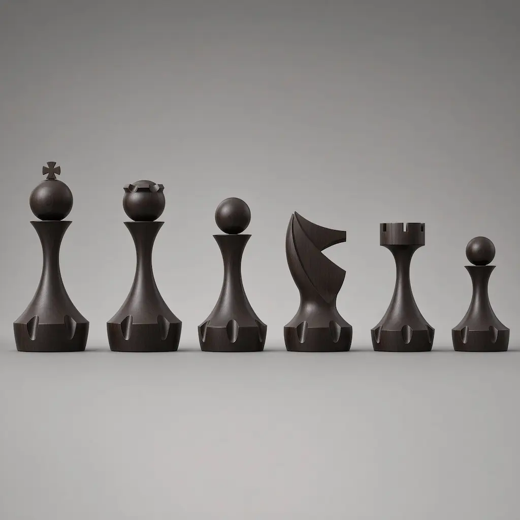 Dark wood version of contemporary chess set digital model