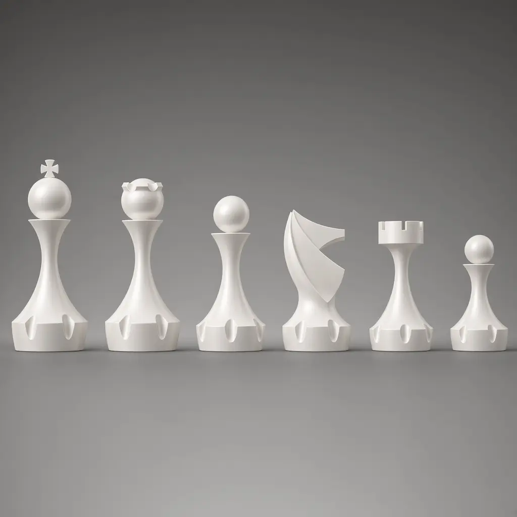 White modern minimalist chess pieces 3D printable model
