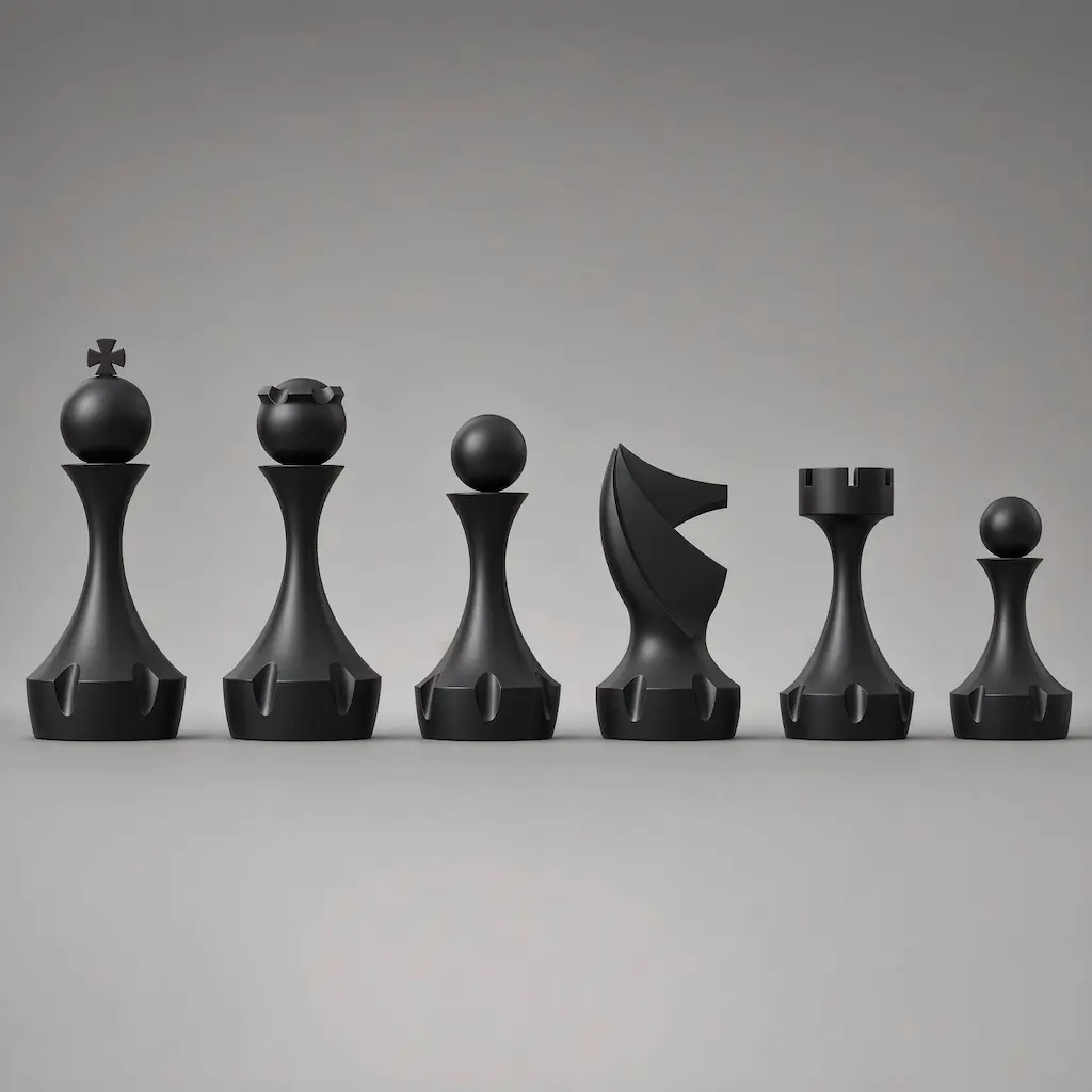 Matte black modern chess set 3D model full collection