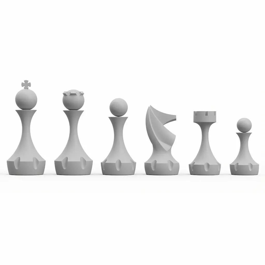 Modern chess set 3D model shown in matte gray material