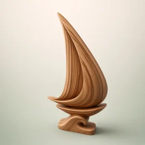 Modern sailboat sculpture 3D model in striped wood finish