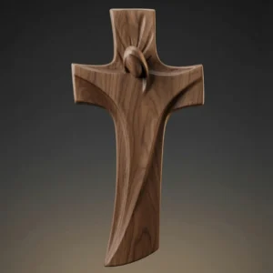 Modern stylized cross 3D model in walnut wood version