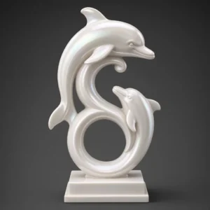 Mother and baby dolphin sculpture 3D model in pearlescent finish