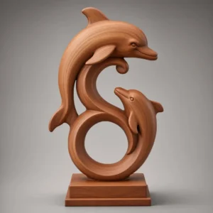 Darker wood mother and baby dolphin CNC ready model