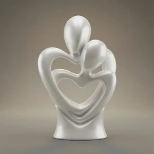 Mother and child sculpture 3D model in polished white finish