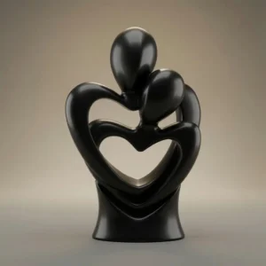 Modern abstract mother and child statue showing interlocking forms
