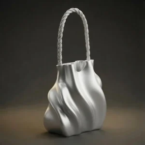 Organic handbag sculpture 3D model in satin silver finish
