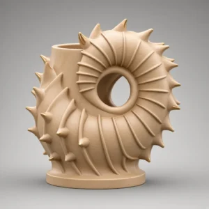 Spiked ammonite vase 3D model light wood finish