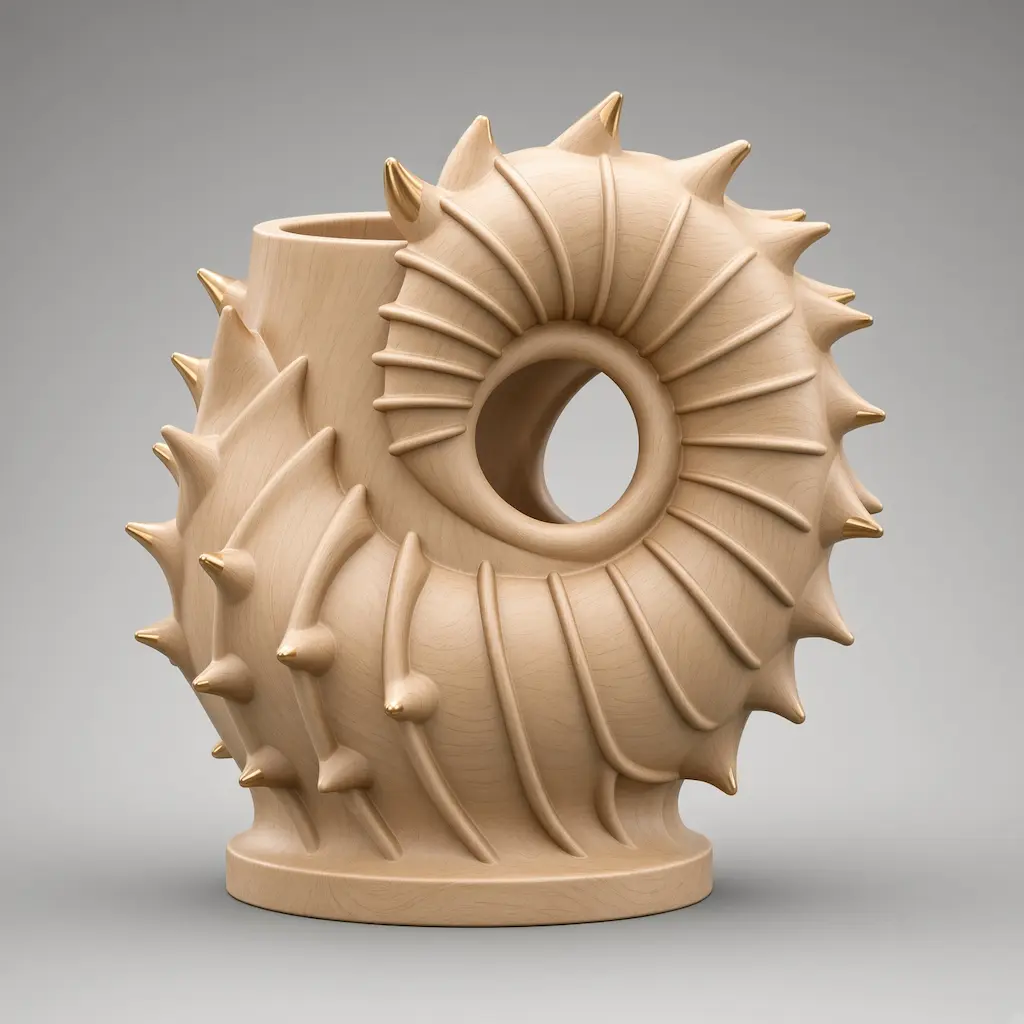 Spiked ammonite vase 3D model light wood finish