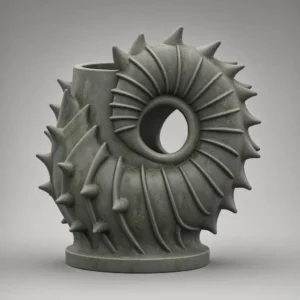 Weathered stone spiked ammonite vase digital sculpture