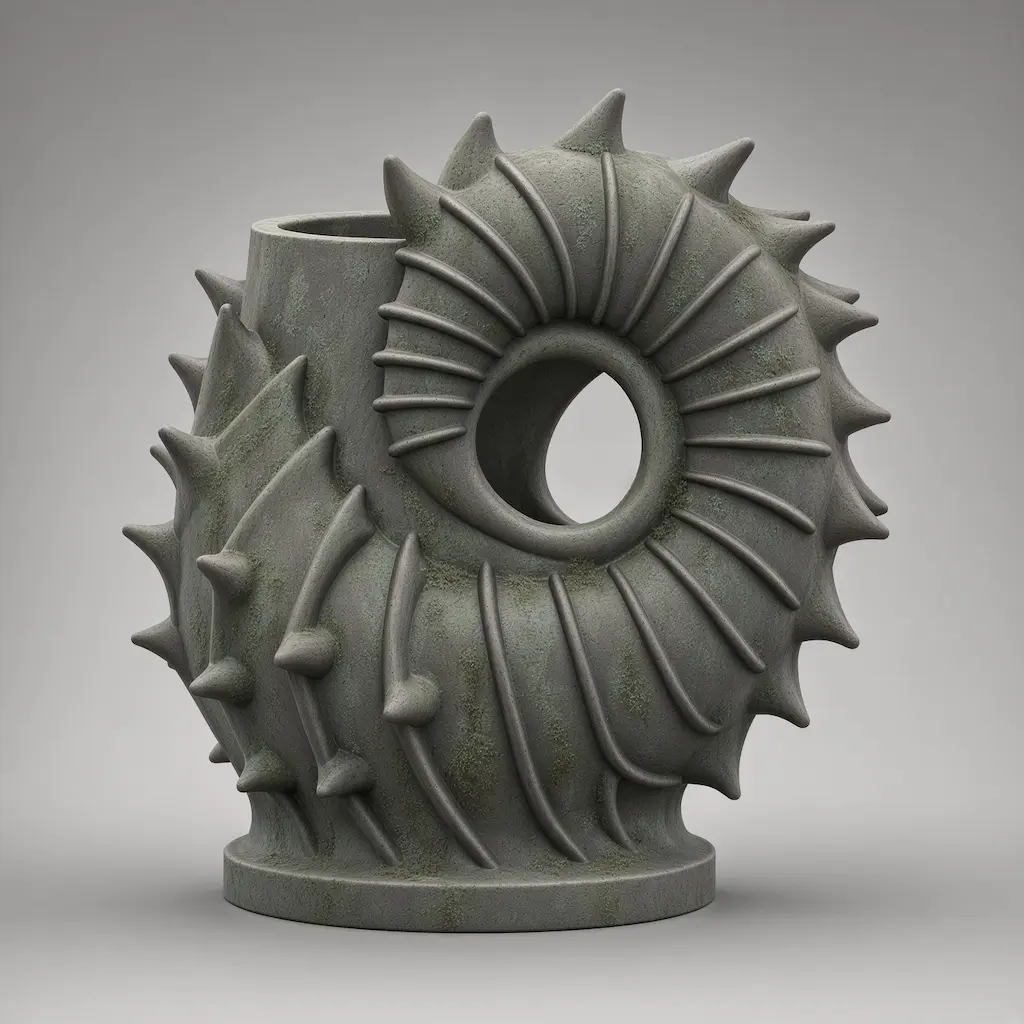 Weathered stone spiked ammonite vase digital sculpture