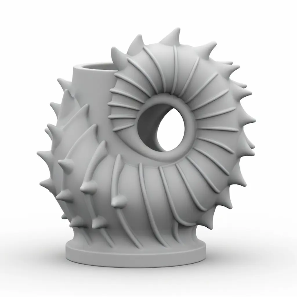 White clay render of spiked spiral vase