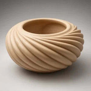 Spiral fluted bowl 3D model in light wood finish