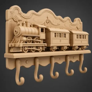 Detailed side angle of locomotive driving wheels and hooks