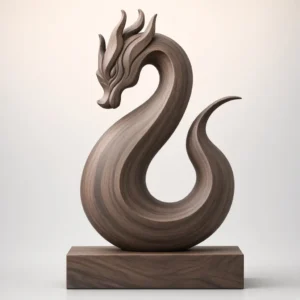 Dark walnut stylized dragon statue on base