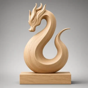 Stylized dragon sculpture 3D model light wood finish