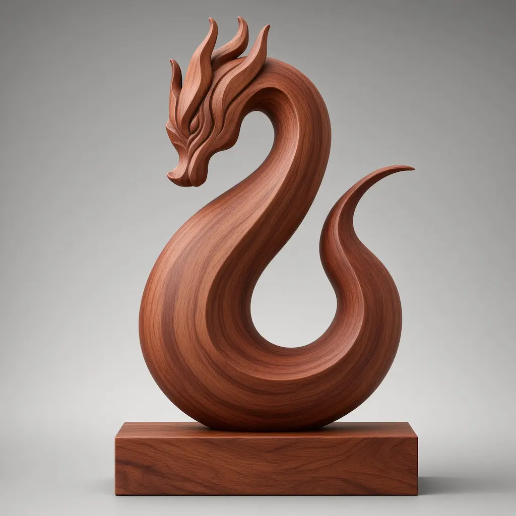 Medium wood stylized dragon sculpture digital model