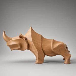 Stylized rhino sculpture 3D model in light oak stilized