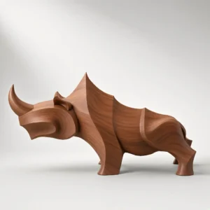 Medium wood faceted rhino statue