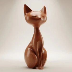 Rich cherry wood finish on stylized sitting cat 3D model