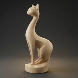 Light birch wood finish on stylized sitting cat 3D model