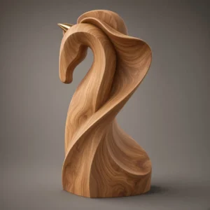Medium wood stylized unicorn sculpture with gold horn