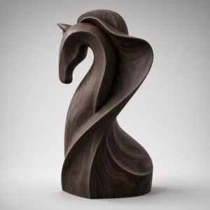 Stylized unicorn sculpture 3D model dark wood finish