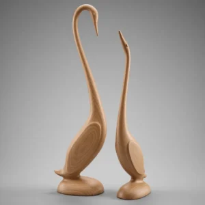 Swan pair sculpture 3D model in light wood finish