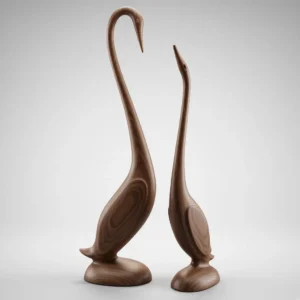 Dark walnut swan pair sculpture with elegant curved necks