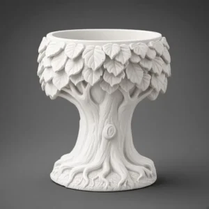 Tree planter 3D model in white finish with leaf canopy