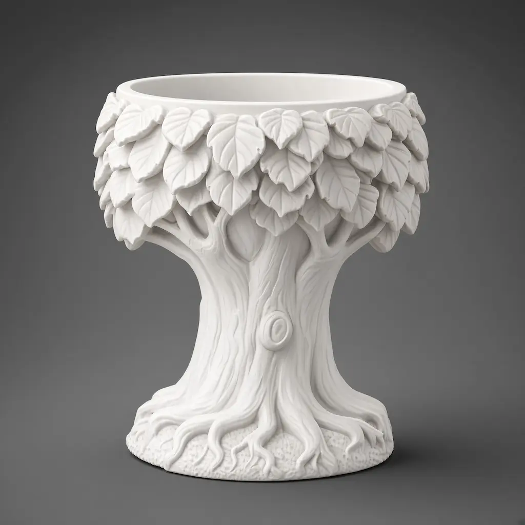 Tree planter 3D model in white finish with leaf canopy
