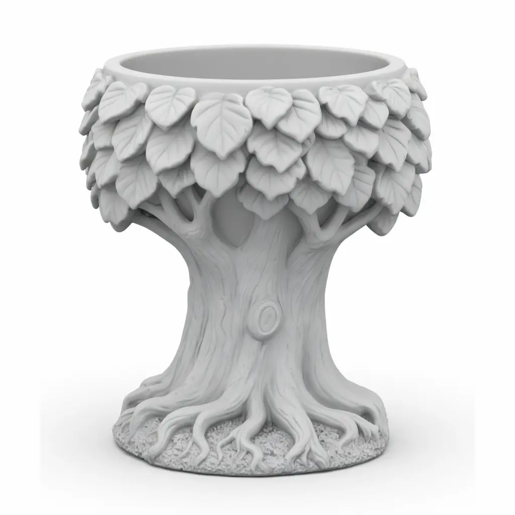 Clay render of sculptural tree planter pot
