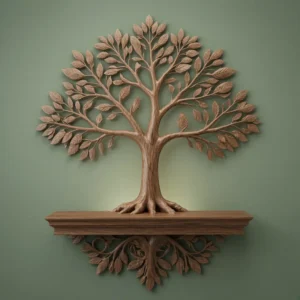 Tree of Life wall shelf CNC relief with full canopy and mirrored roots
