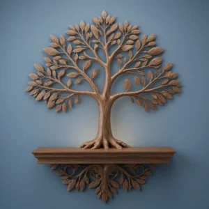 Tree of Life CNC relief mounted on blue wall showing full composition