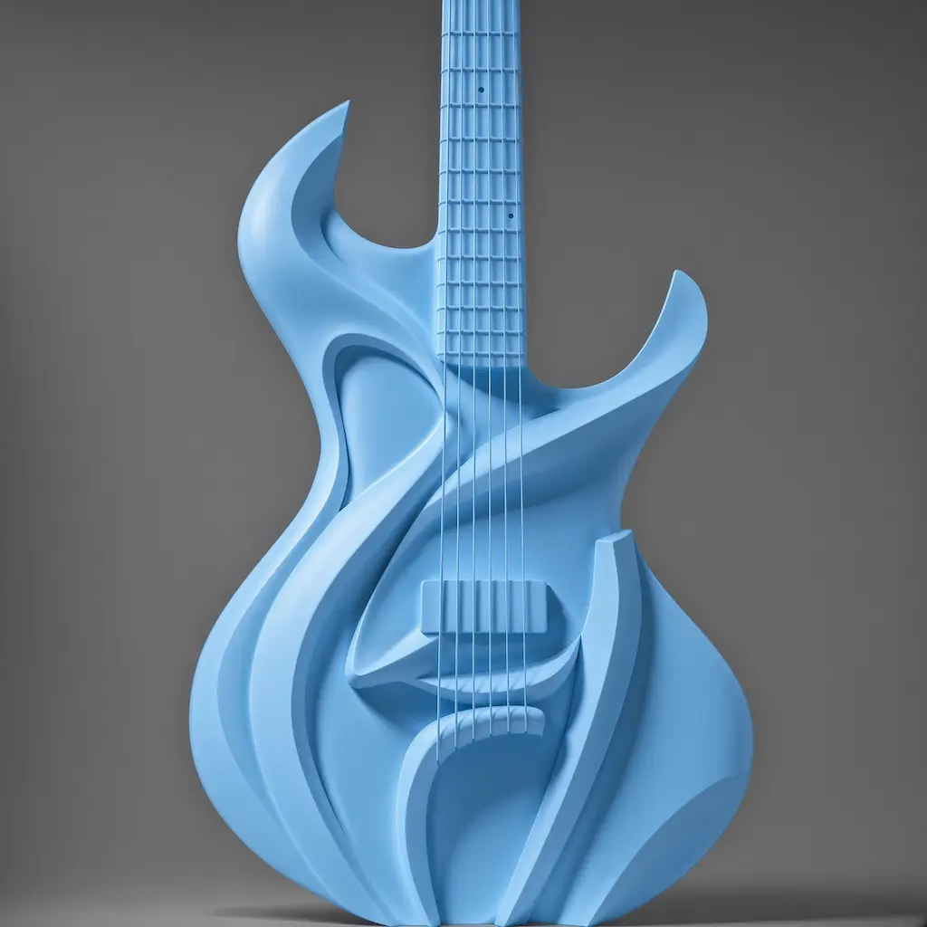 Blue Sky prototype render of artistic electric guitar 3D model